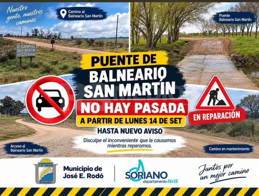 Cierran el puente del balneario San Martín, información difundida desde el Municipio deJosé Enrique Rodó.