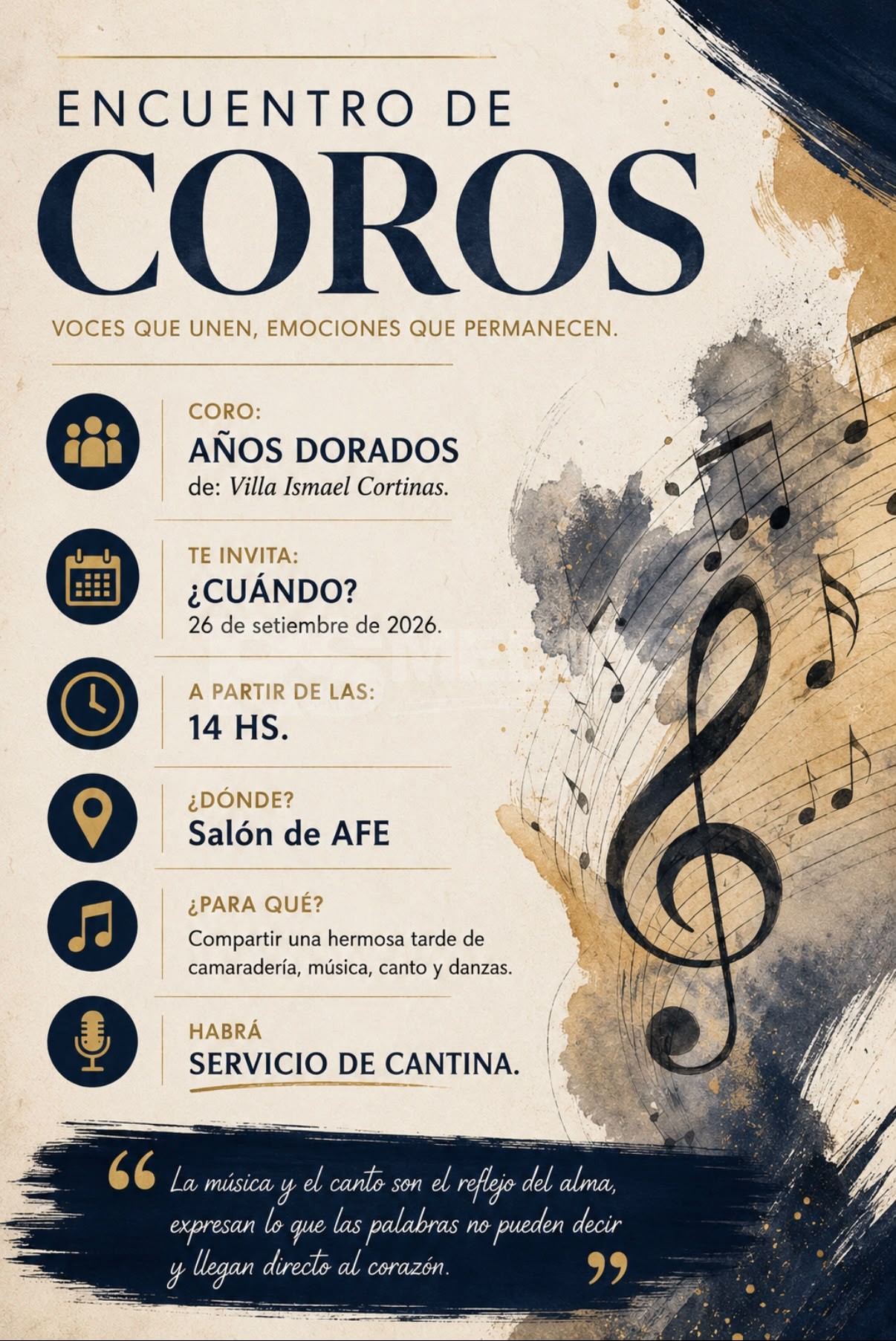 Coro Años Dorados de Ismael Cortinas organiza encuentro coral este sábado 26 de septiembre — imagen 1