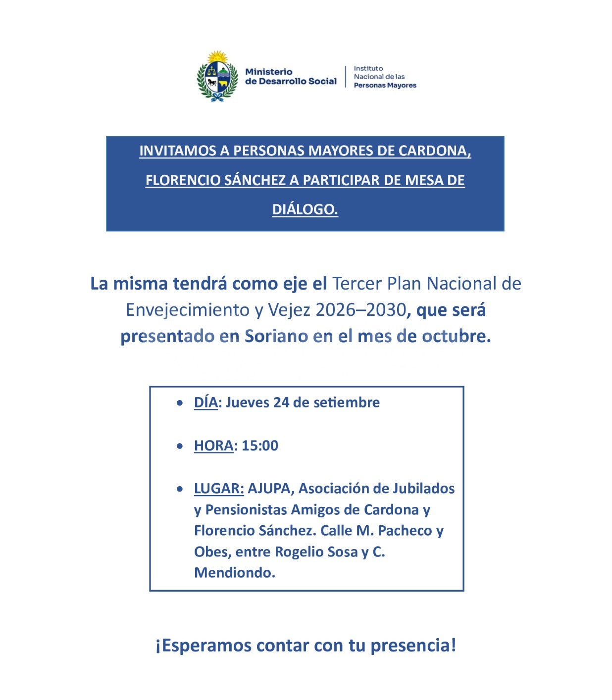 Charla sobre envejecimiento y vejez 2026-2030 en la sede de AJUPA