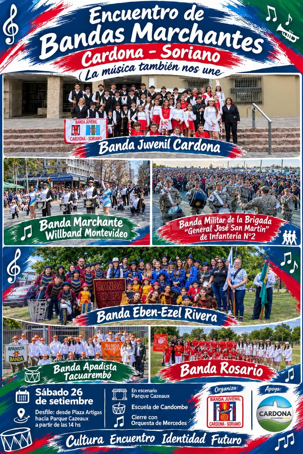 Encuentro de Bandas: desfile desde Plaza Artigas y actuaciones en Parque Caseaux