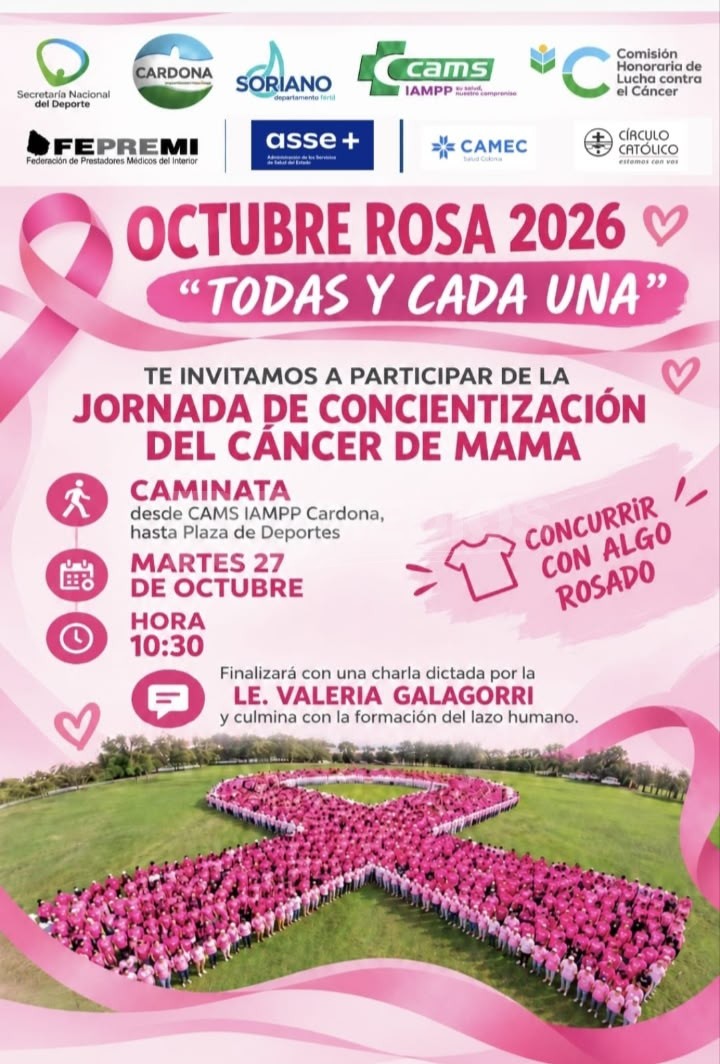 Caminata y lazo rosa por la concientización del cáncer de mama en Cardona