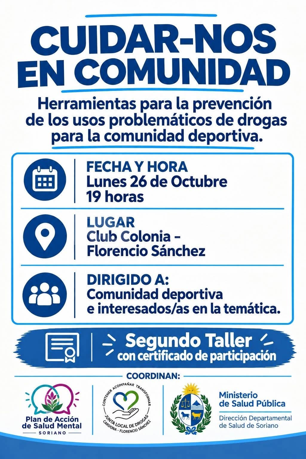 Taller sobre prevención de drogas en el Club Colonia de Florencio Sánchez