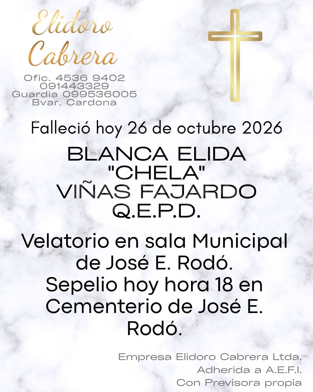 Falleció Blanca Élida Viñas Fajardo, "Chela".