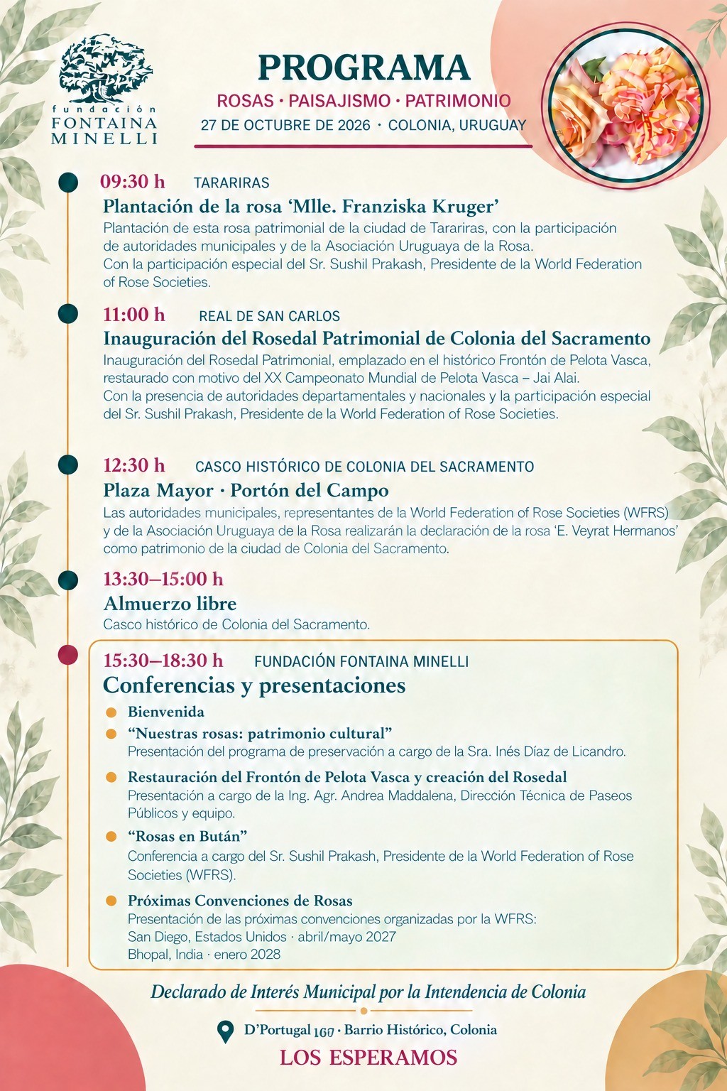 Tarariras y Colonia del Sacramento declaran sus rosas patrimoniales