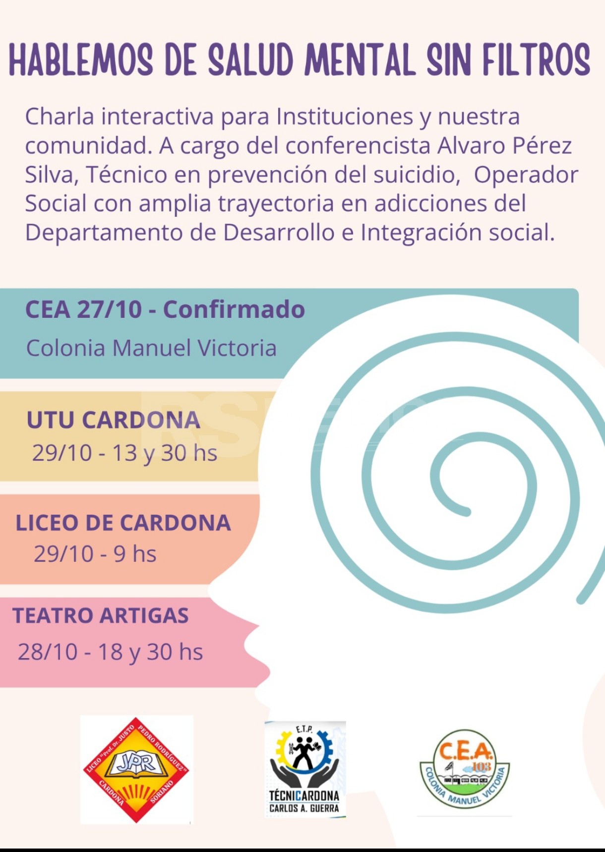 Charla sobre salud mental con Álvaro Pérez Silva en el Teatro Artigas de Cardona