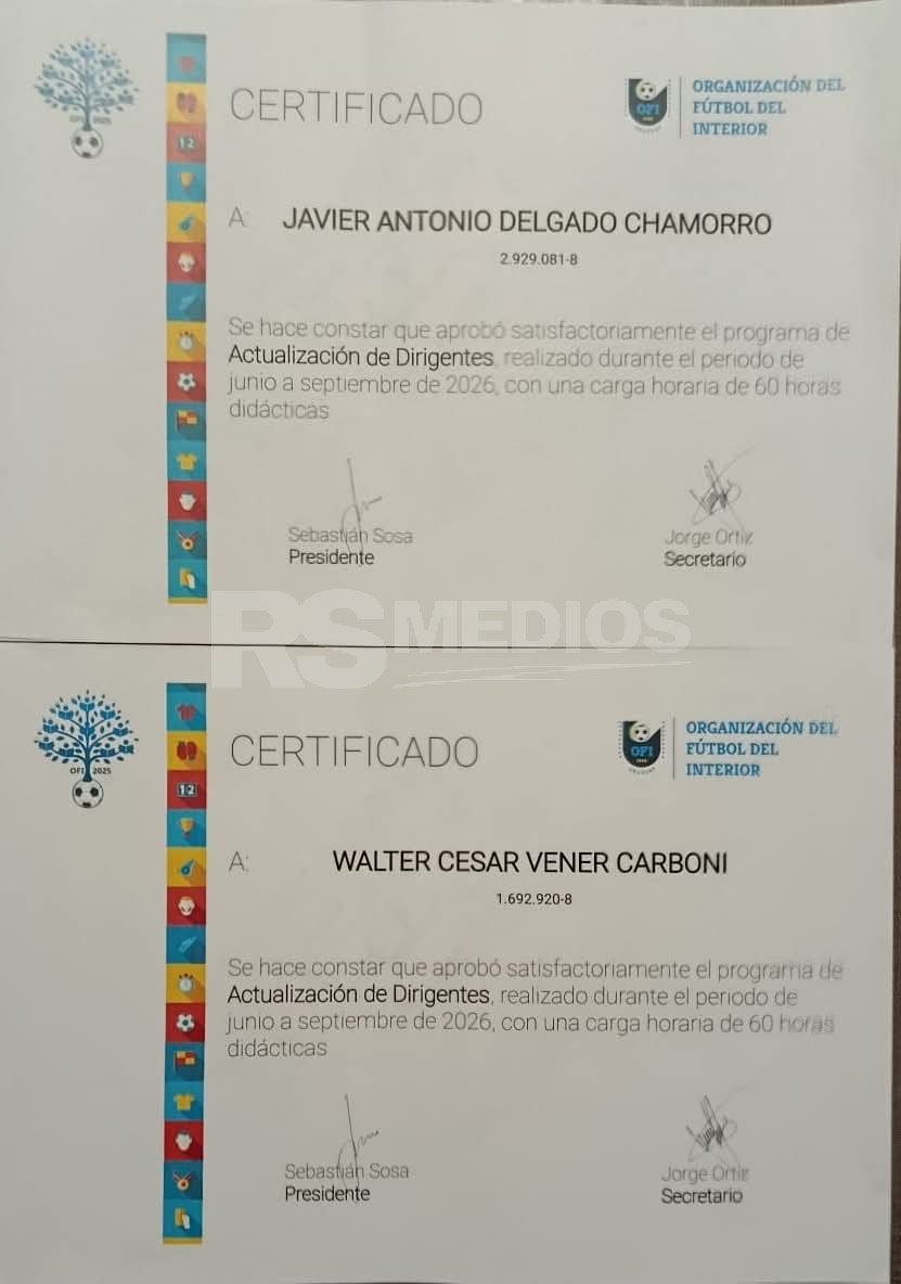 Vener y Delgado recibieron sus certificados del curso para dirigentes de OFI — imagen 2